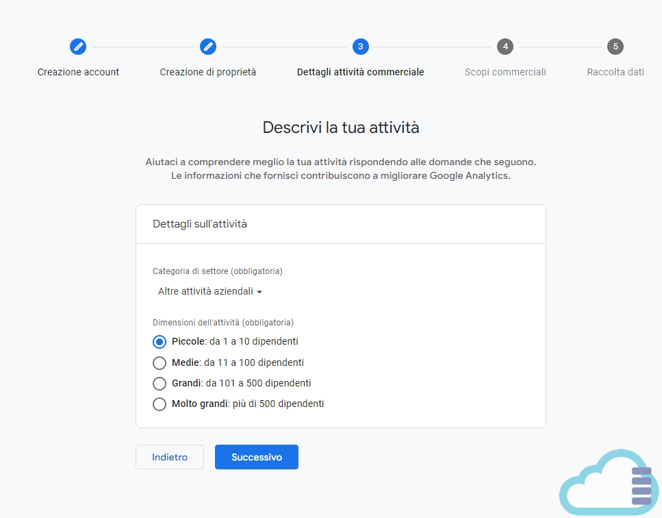 Schermata di configurazione di Google Analytics 3