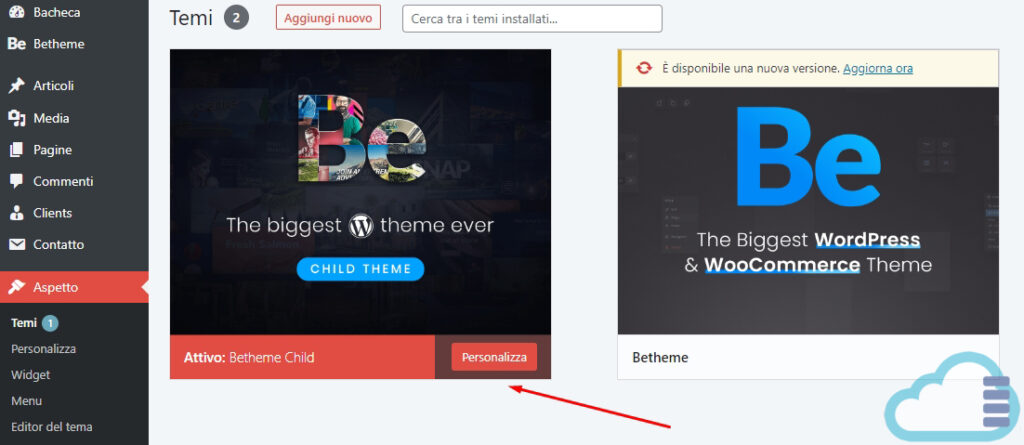 Su WordPress è installato il child theme di BeTheme