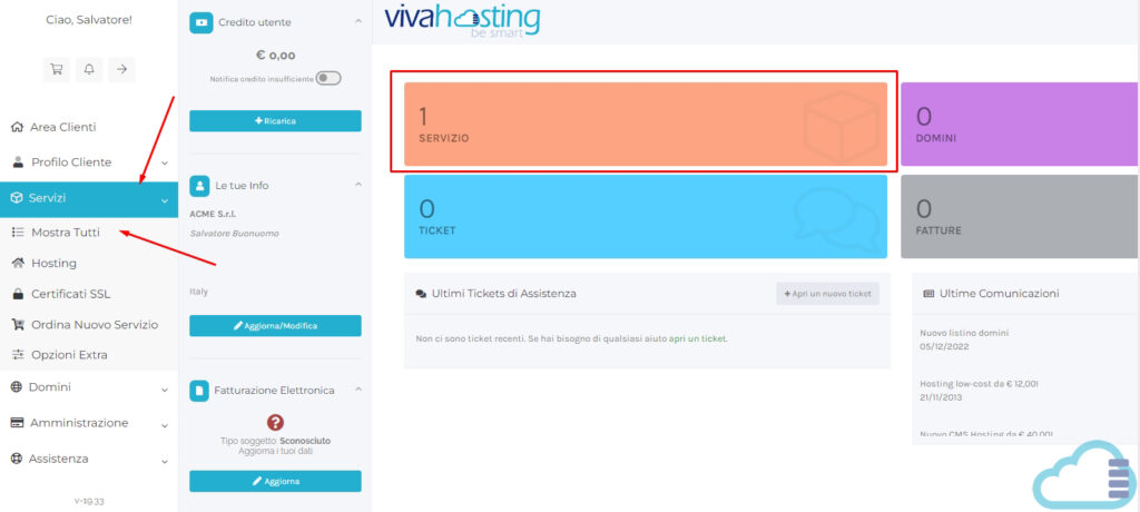 Pannello Clienti Vivahosting