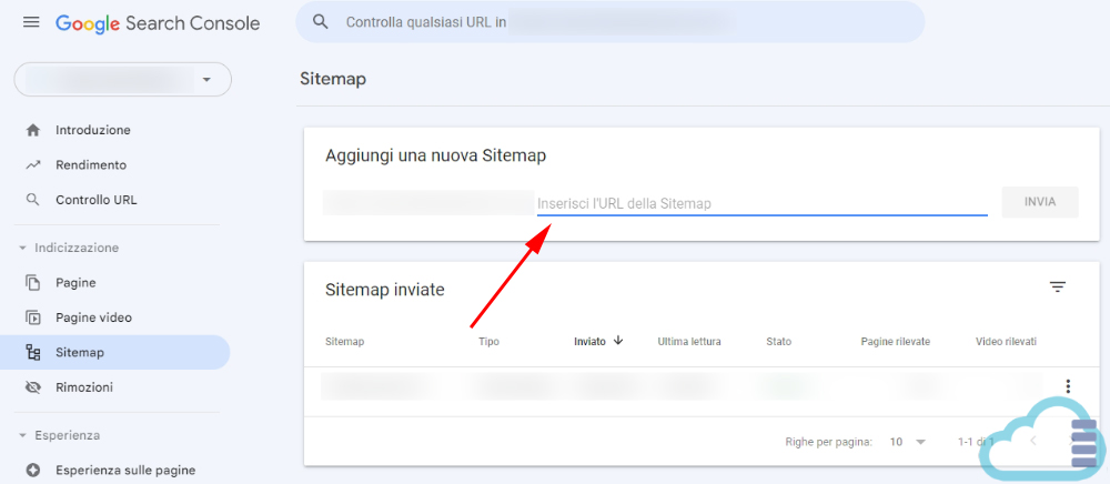 Google Search Console Campo inserimento sitemap