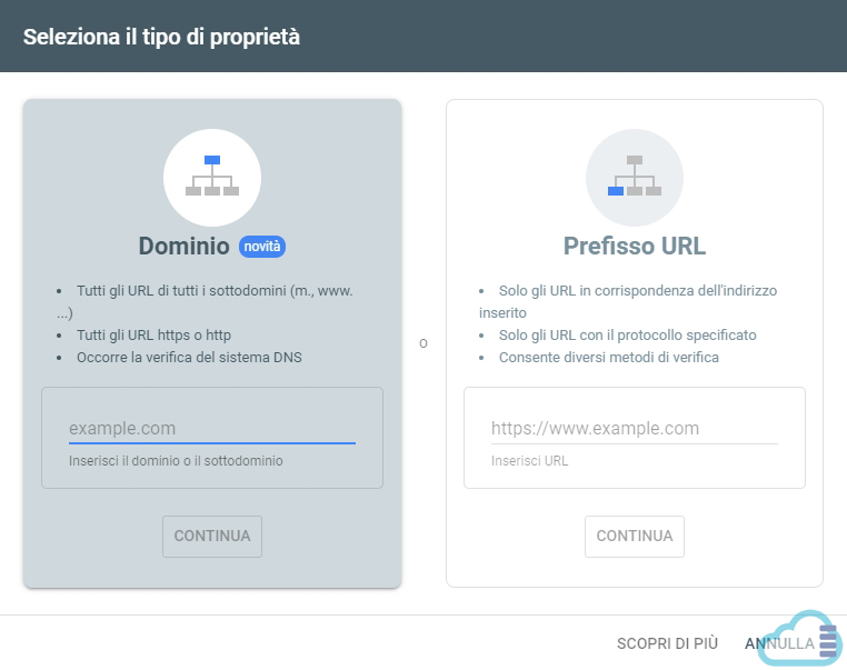 Google Search Console tipo di proprietà