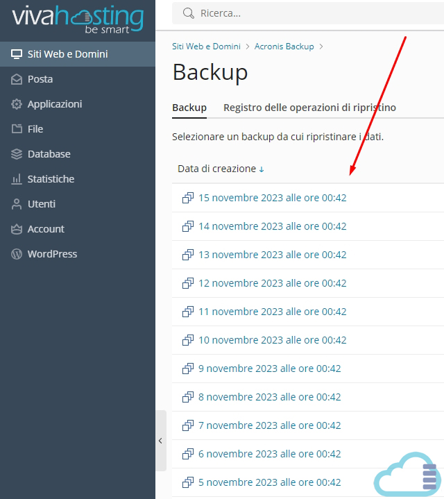 Acronis Backup scelta del backup